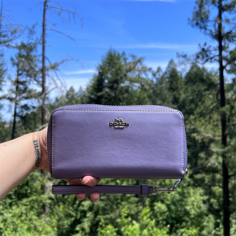 COACH Long Zip-Around Purple Leather Clutch Wallet Silver Hardware AUTHENTIC